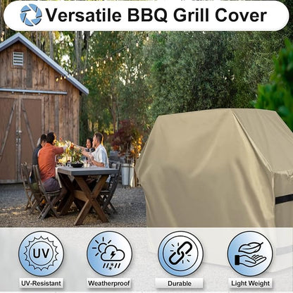 OutdoorLines Waterproof Heavy Duty BBQ Grill Cover - Universal Barbecue Grill Covers UV Resistant Barbeque Gas Grill Cover for Outdoor Outside Grill, 60L x 24W x 44H Inch, Camel