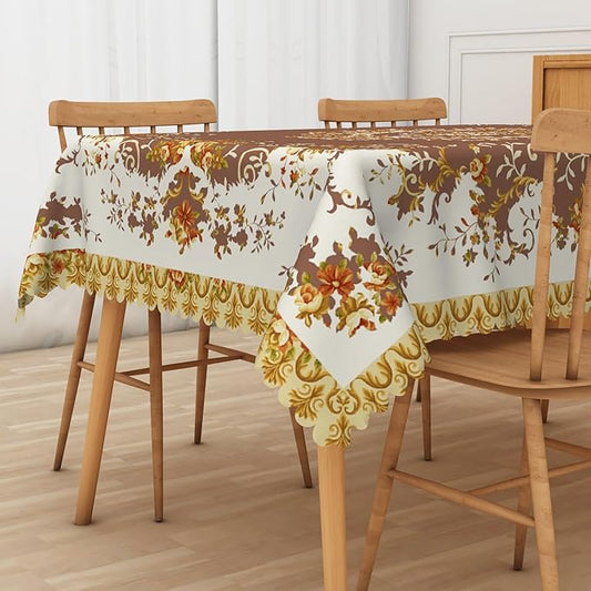 French Floral Rectangular Tablecloth Brown Flowers Tablecloths Vintage Luxury Classic Design Waterproof Rectangle Polyester Resistant Table Cover for Picnic Dinner Decor 60x120 Inch