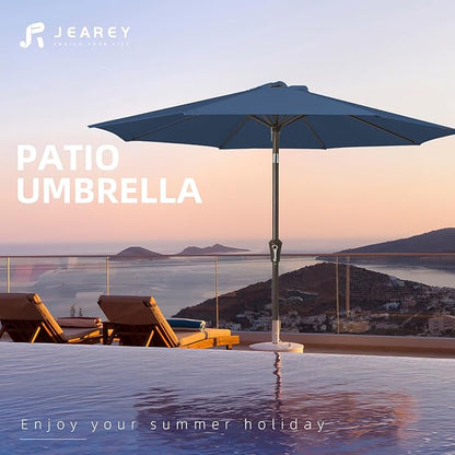 JEAREY 9FT Outdoor Patio Umbrella Outdoor Table Umbrella with Push Button Tilt and Crank, Market Umbrella 8 Sturdy Ribs UV Protection Waterproof for Pool, Deck, Backyard, Garden (Blue)