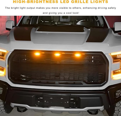 5 PCS Car LED Grille Lights, Waterproof Front Grille Running Lights with Wiring Harness, LED Grill Running Lamp Decorative Light for 2017-2019 F150 Raptor (Black & Yellow, 4 PCS)