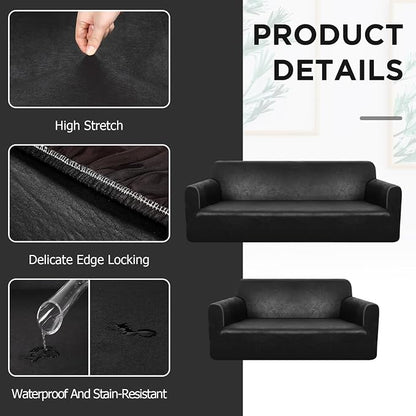 Peryiter 2 Pcs Couch and Loveseat Sofa Covers,Black Brown,Tech | Armchair Covers for Living Room, Sofa Cushion Slipcover 2/3 Seater, Furniture Protector, Polyester and Spandex, Washable