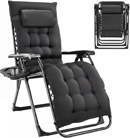 Alpen Oversized Zero Gravity Chair, Portable Patio Lounge Recliner, Black | Outdoor Chaise Lounge Chairs, Removable Pad, Adjustable Headrest, Zero Gravity Chair with Cup Holder for Camping Lawn Balcony