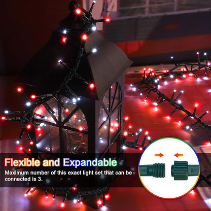 500 LED String Lights Outdoor, 16 Modes Plug in Twinkle Fairy Lights for Bedroom, 46ft 500LED Christmas Lights Cluster Lights Outdoor Waterproof Red&White Bulb