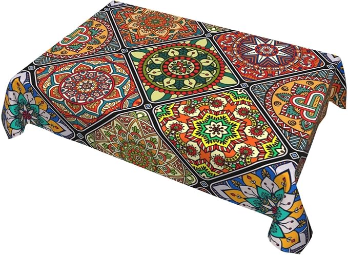 Mandala Colorful Tablecloth, Waterproof Retro Table Cloth for Kitchen Dining Picnic Parties Wedding Home Decor Outdoor Indoor Rectangle 54x72 Inch Boho Table Cover