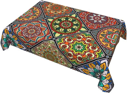 Mandala Colorful Tablecloth, Waterproof Retro Table Cloth for Kitchen Dining Picnic Parties Wedding Home Decor Outdoor Indoor Rectangle 54x72 Inch Boho Table Cover