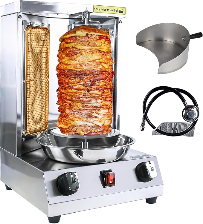 YOOKTEN Shawarma Grill Machine Gas Chicken Shawarma Cooker Machine Propane Doner Kebab Gyro Grill Machine with 2 Burner and Meat Catch Pan for Kitchen Restaurant