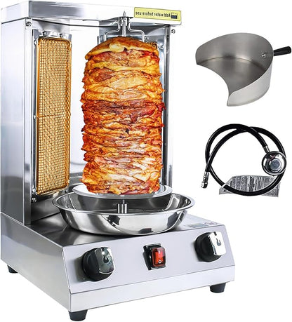 YOOKTEN Shawarma Grill Machine Gas Chicken Shawarma Cooker Machine Propane Doner Kebab Gyro Grill Machine with 2 Burner and Meat Catch Pan for Kitchen Restaurant