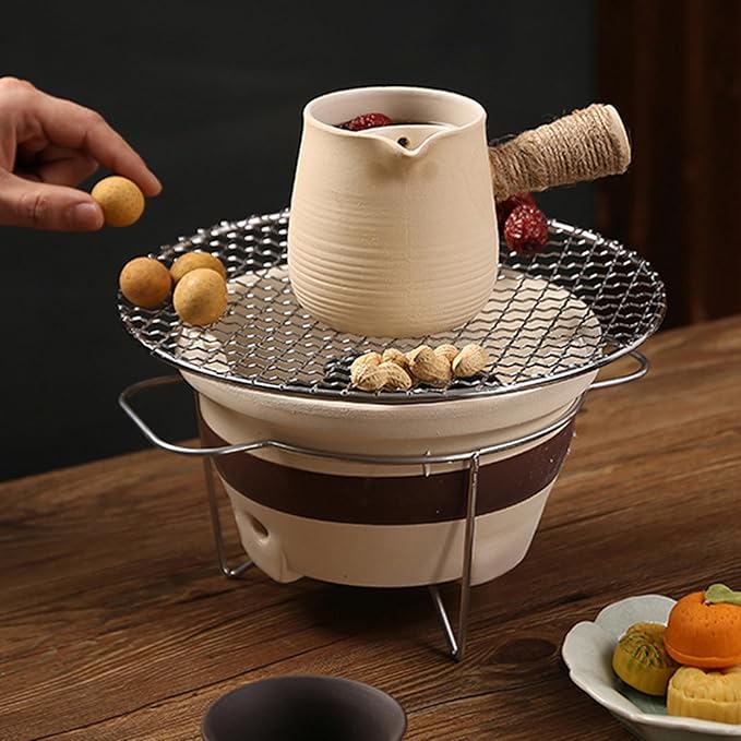 Charcoal Hibachi Grill - Portable Tabletop Pottery Clay BBQ Stove for Home, Camping, Picnic