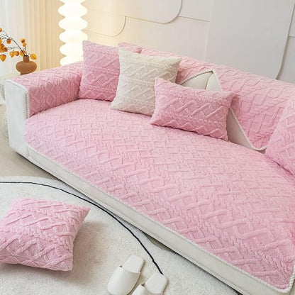 vctops Geometric Jacquard Plush Sofa Couch Covers Farmhouse Neutral Non Slip Sectional Couch Cover Soft Warm Sofa Slipcover for Dogs, Children, Pets Furniture Protector (Pink,36"x82")