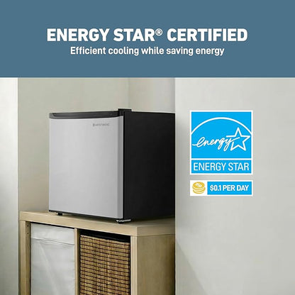 West Bend Mini Fridge Compact Refrigerator for Home Office or Dorm, Auto Defrost with Reversible Door, Energy Star Rated, 1.6-Cu.Ft., Stainless Steel