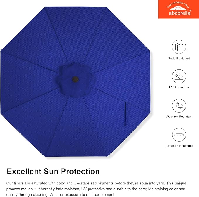 ABCCANOPY OLEFIN® 5-Year No Fading 9FT Outdoor Patio Umbrella(Deep Blue) | Fade & UV Resistant Fabric,8 Fiberglass Ribs，Wind Vent，Crank Lift & Tilt,Outdoor Table Umbrella for Deck,Backyard,Yard