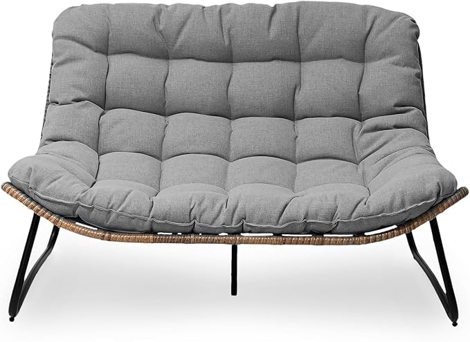 Crestlive Products Outdoor Loveseat 2PCS, Patio Conversation Set, All-Weather Boho Rattan Patio Furniture with Soft Cushion for Balcony, Poolside, Backyard (Without Table)