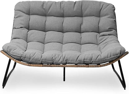Crestlive Products Outdoor Loveseat 2PCS, Patio Conversation Set, All-Weather Boho Rattan Patio Furniture with Soft Cushion for Balcony, Poolside, Backyard (Without Table)