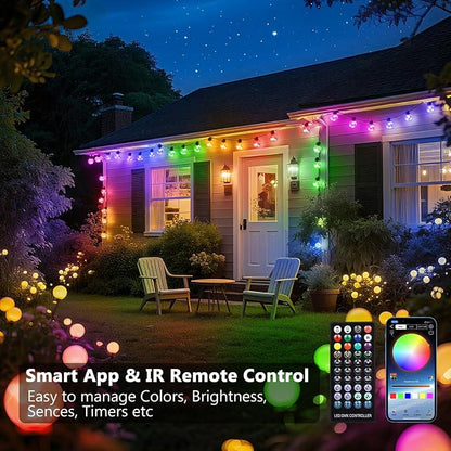 Outdoor String Lights USB Plug-in,30ft 20 Color Changing LED Bulbs | 220+ Scene Modes, Dimmable, Remote & App Control, Shatterproof Globe Bulb Waterproof for Patio Backyard Balcony Bistro Decor