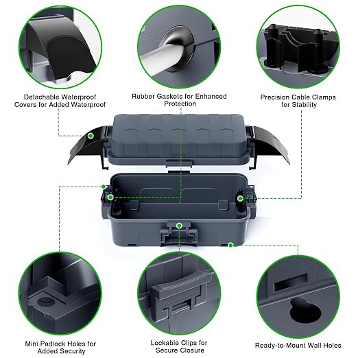 Flemoon IP55 Small Outdoor Electrical Box Waterproof, for Power Strip | Inner 5.9 x 3.2 x 1.8inch, Extension Cord Cover with Detachable Awning Covers for Plug, Outlet, Holiday Lights, Gray