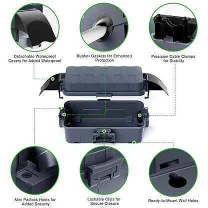 Flemoon IP55 Small Outdoor Electrical Box Waterproof, for Power Strip | Inner 5.9 x 3.2 x 1.8inch, Extension Cord Cover with Detachable Awning Covers for Plug, Outlet, Holiday Lights, Gray