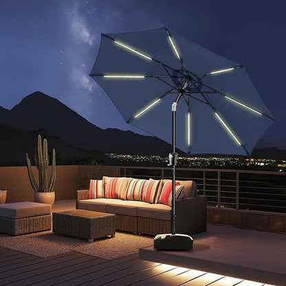 HOMSHADE 9ft Solar Patio Umbrella - Solar Lights LED Lighted UPF50+ UV Protection Umbrella, Outdoor Market Table Umbrella with Push Button Tilt, Crank for Pool Deck and Garden (Navy)