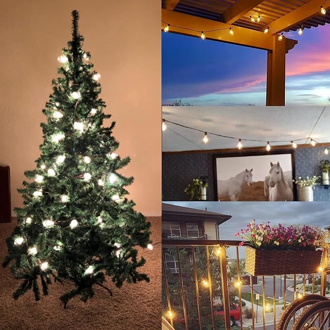 SUNSGNE 10Ft Outdoor Patio String Lights with 11 Edison Bulbs (1 Spare), Edison Bulb String Lights for Garden Backyard Porch Bistro Party Deck Umbrella, Brown