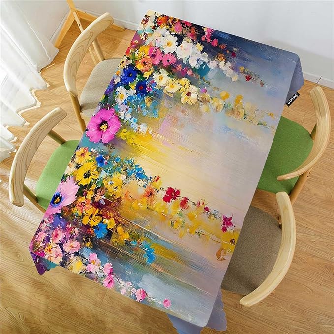 Swono Ivy Flowers Rectangle Tablecloth Watercolor Spring Flowers Tree Park Purple Blue Table Cloth Dining Table Cover for Home Kitchen Restaurant Party Buffet Picnic, 52x70 Inch