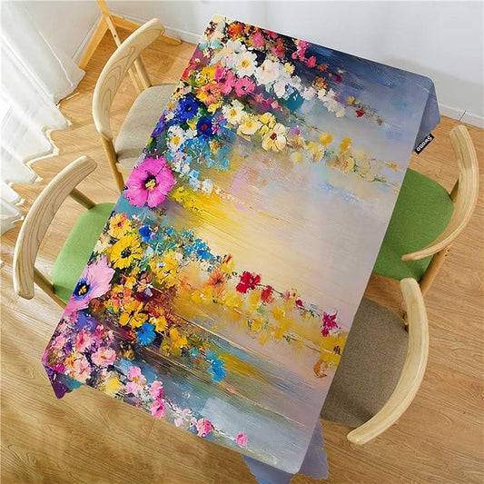 Swono Ivy Flowers Rectangle Tablecloth Watercolor Spring Flowers Tree Park Purple Blue Table Cloth Dining Table Cover for Home Kitchen Restaurant Party Buffet Picnic, 52x70 Inch