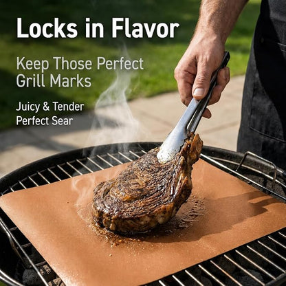 Copper Grill Mats for Grill, Set of 6, 15.75 x 13 Inch | Non-Stick Sheets for Outdoor Grill Cooking and Grilling