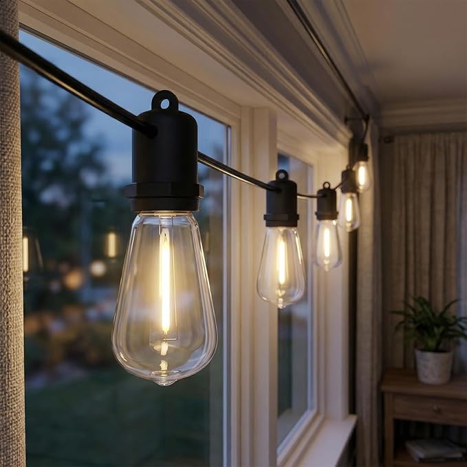25FT LED Outdoor String Lights, 13 Shatterproof ST38 Edison Bulbs, Waterproof Patio Decor for Outside, Dimmable Bistro Cafe Hanging Lights