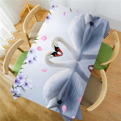 Swono Decorative Rectangle Table Cloth Swans, White Swans Love Heart Flowers Polyester Tablecloth Kitchen Table Cover for Dining BBQ Picnic Coffee Table 50x72, 4-6 Seats