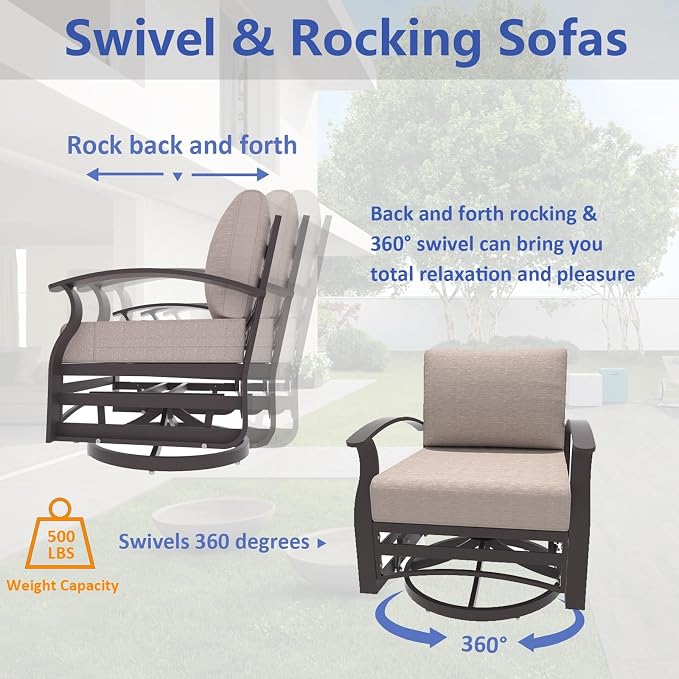 ALAULM Aluminum Patio Furniture Set with Swivel Chairs 7-seat Metal Outdoor Furniture Patio Sectional Sofas w/2 Ottomans for Porch, Backyard, Poolside-Sand