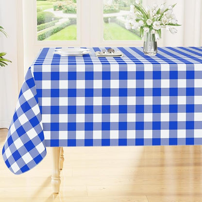 Smiry Picnic Table Cloth, Vinyl Tablecloths with Flannel Backing, 60"x120" | Waterproof Rectangle Table Cloth, Wipeable Buffalo Plaid Table Cover for Indoor and Outdoor (Blue & White)