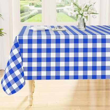 Smiry Picnic Table Cloth, Vinyl Tablecloths with Flannel Backing, 54"x78" | Waterproof Rectangle Table Cloth, Wipeable Buffalo Plaid Table Cover for Indoor and Outdoor (Blue & White)