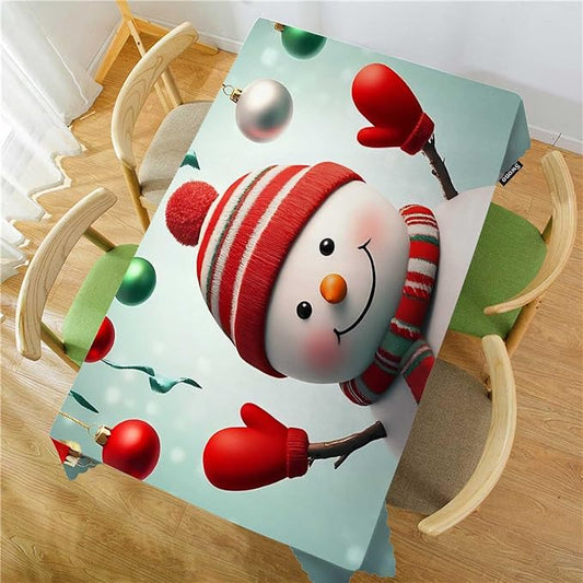 Swono Snowman Rectangular Tablecloth Christmas Snowman Glass Ball Colorful Washable Table Cloth Kitchen Dining Room Table Cover for Party Dinner 50x72 Inch Tablecloths