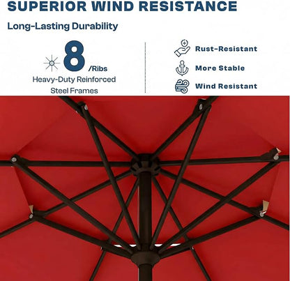 10FT Patio Umbrella, 2 Tier Outdoor Table Umbrella, Large Vented Market Umbrellas with Push Button Tilt and Crank, 8 Sturdy Ribs for Backyard, Deck, Pool, UPF50+ UV Protection
