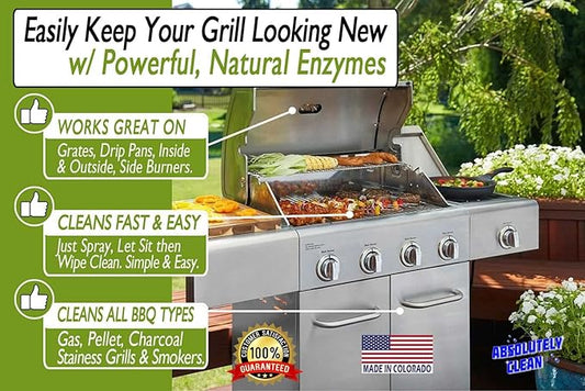 Absolutely Clean AMAZING Grill Cleaner Spray! - Professional Strength, Natural Enzyme Formula - Fast Acting, Fume Free - USA Made (16oz Spray Bottle 2 Pack)