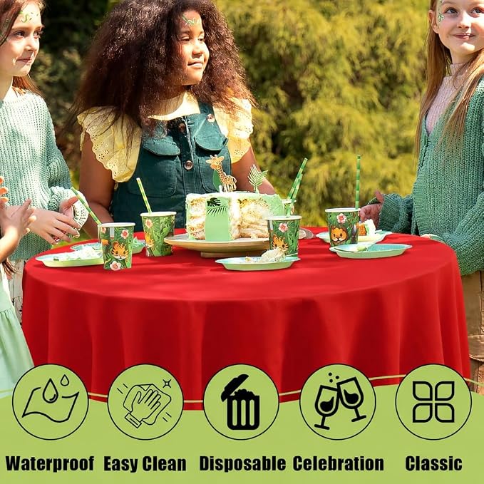Smiry Disposable Table Cloth - 6 Pack, 84 Inch Round Waterproof Tablecloths for Parties, Decorative Plastic Table Cover, Leakproof & Sturdy, Red