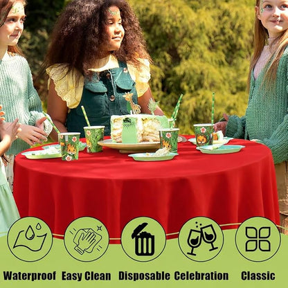 Smiry Disposable Table Cloth - 6 Pack, 84 Inch Round Waterproof Tablecloths for Parties, Decorative Plastic Table Cover, Leakproof & Sturdy, Red