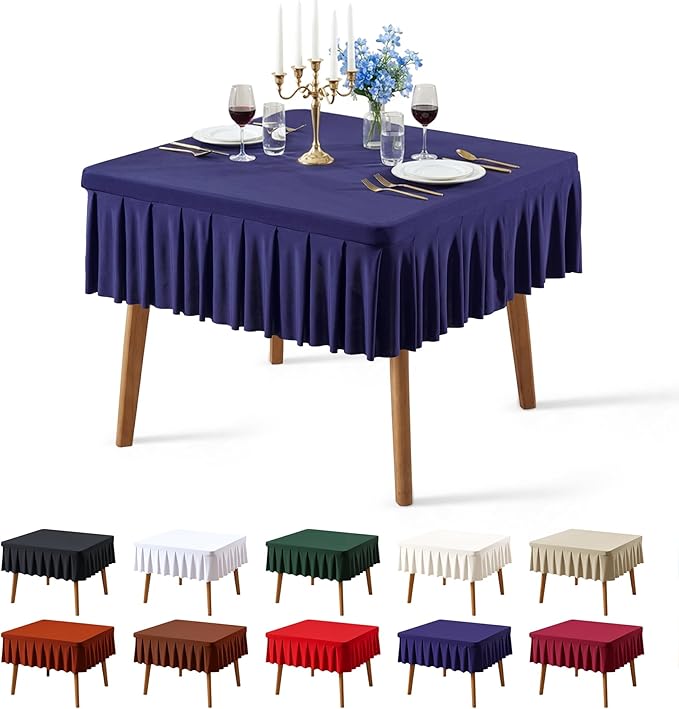 PARTISKY Navy Blue Spandex Square Tablecloths 34x34 Inch, Wrinkle Free Fitted Card Table Cloth Stretch Square Table Cover for Kitchen Dinner, Holiday Party, Wedding Banquet, Display Trade Show
