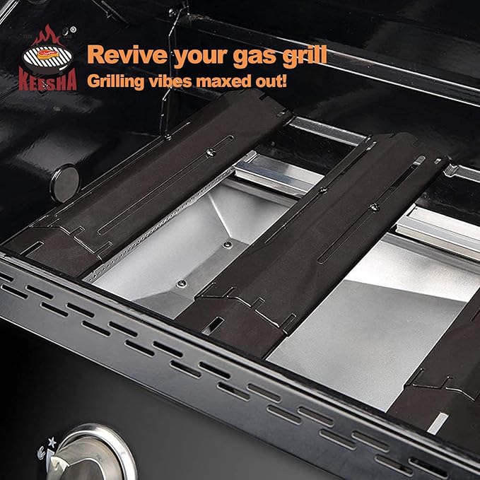 KEESHA 11.75" to 21" Adjustable Porcelain Steel Heat Plate Shield, Flavorizer Bar, Burner Cover, Flame Tamer for Gas Grill, Grill Replacement Parts, 4 Packs
