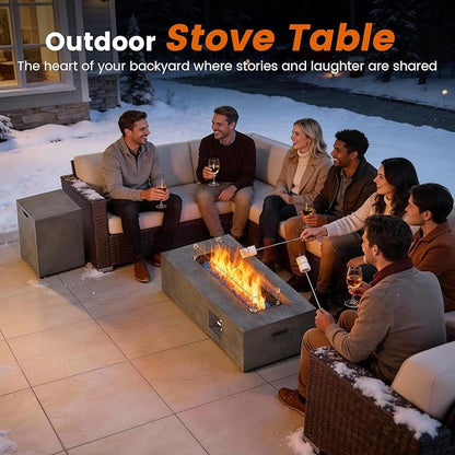 SUNPEAK 42" Rectangular Propane Fire Pit Table 50,000 BTU Fireplace Table with Wind Guard, Lid, Rocks and Cover - Fire Pits & Outdoor Fireplaces - Gas Fire Pits for Outside Patio (Charred Oak, 42")