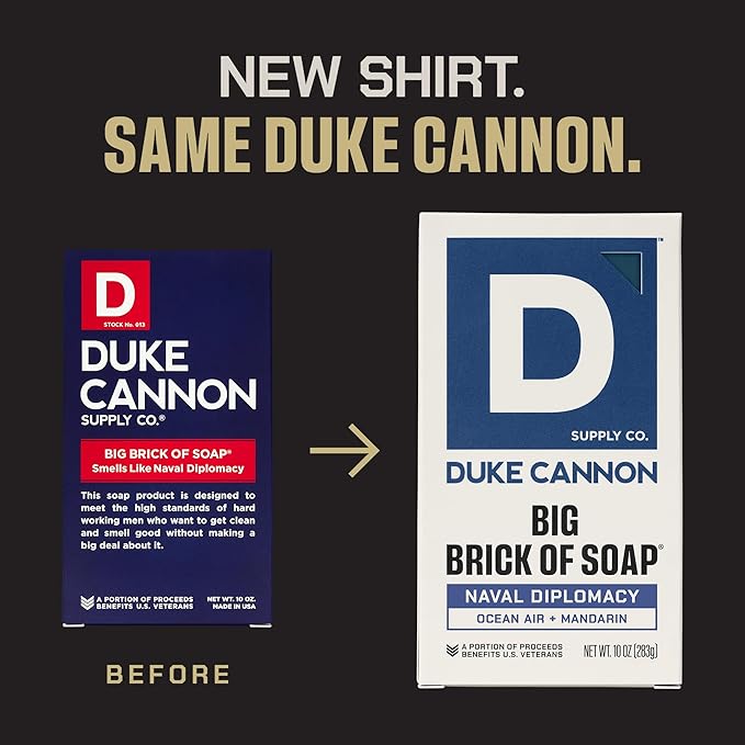 Duke Cannon Naval Diplomacy Big Brick Soap Bar 10 oz - Ocean Air + Mandarin Scent, Triple Milled Long-Lasting Natural Soap, Large Men’s Bar, Supports U.S. Veterans, 4 Pack