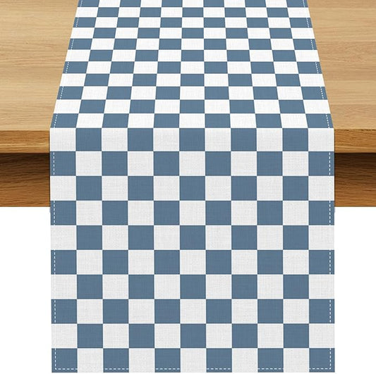 Dusty Blue Checkered Table Runner Gingham Birthday Party Decoration Wedding BBQ Dining Room Home Kitchen Table Decor (Dusty Blue, 13" x 72")
