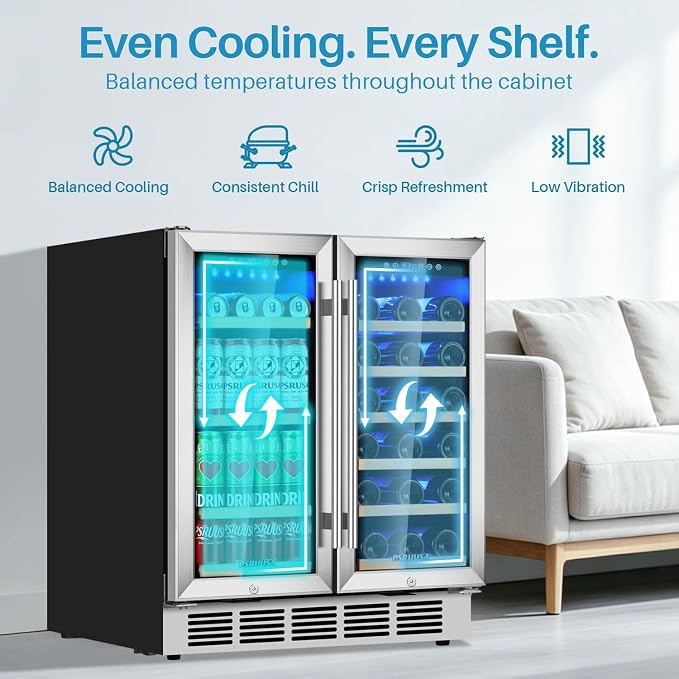 30 Inch Wine and Beverage Refrigerator Dual Zone Wine Fridge Beverage Cooler with Glass Door, Large Capacity Holds 110 Cans and 30 Bottles Built In or Freestanding for Home Bar, Kitchen