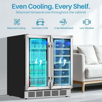 30 Inch Wine and Beverage Refrigerator Dual Zone Wine Fridge Beverage Cooler with Glass Door, Large Capacity Holds 110 Cans and 30 Bottles Built In or Freestanding for Home Bar, Kitchen