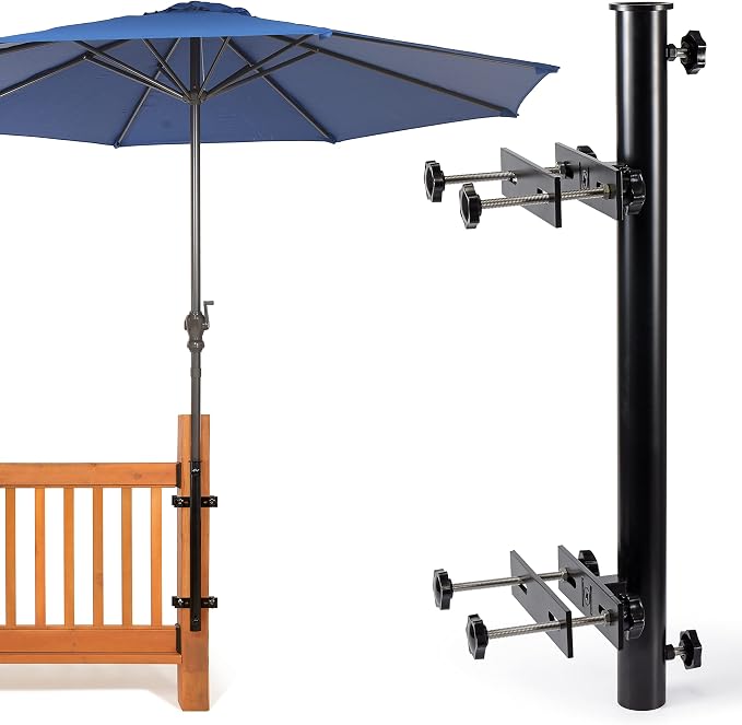 304 Stainless Steel Umbrella Deck Mount, Patio Umbrella Holder, Post Black | Fits Umbrellas up to 1.9", Easy Installation, Sturdy, Save Space, Heavy Duty Outdoor Umbrella Base, Railing Mounting Brackets