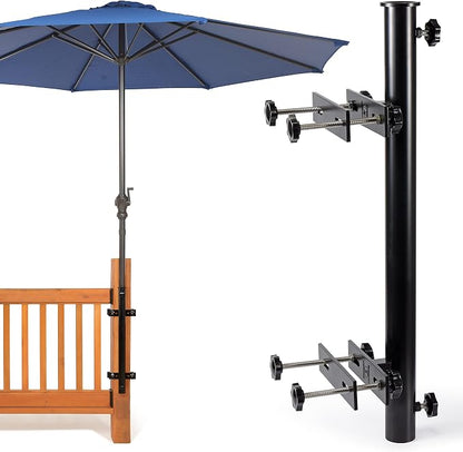 304 Stainless Steel Umbrella Deck Mount, Patio Umbrella Holder, Post Black | Fits Umbrellas up to 1.9", Easy Installation, Sturdy, Save Space, Heavy Duty Outdoor Umbrella Base, Railing Mounting Brackets