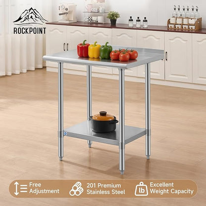 ROCKPOINT All Stainless Steel Perp Table with Backsplash 24x30 Inch, Commercial Heavy Duty Table with Stainless Legs & Adjustable Undershelf, 710 lb Capacity for Restaurant,Home and Outdoor Kitchens