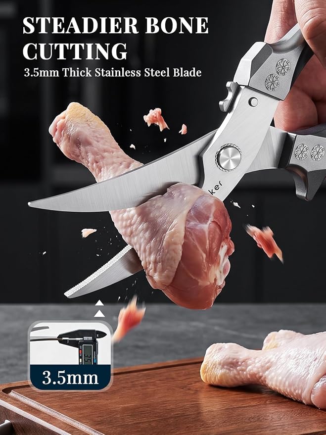 Heavy Duty Poultry Shears, Better Control for Chicken & Turkey Prep | 3.5mm 420J2 blades with a 304 spring, heavy-duty poultry shears for joints, backbones and turkey prep, dishwasher safe