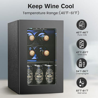Electactic Wine Fridge Freestanding Counter-top, 24 Cans Wine Cellar Drink Cooler for Soda, Canned Beer, Adjustable Digital Temperature Control for Home Dorm Office, Black
