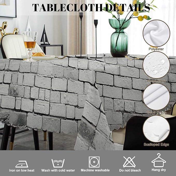Swono Wall Texture Rectangle Tablecloth White Grunge Brick Wall Table Cloth Dining Table Cover for Home Kitchen Restaurant Party Buffet Picnic, 52x70 Inch