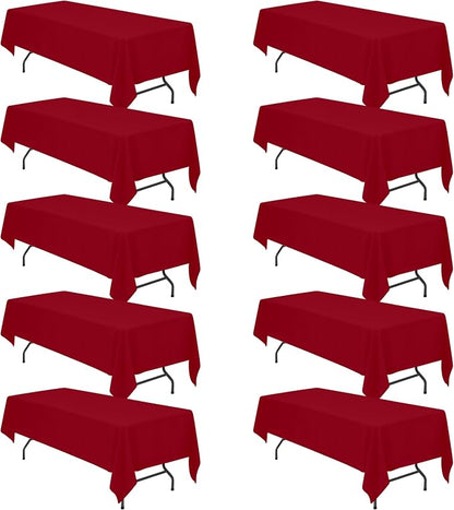 BRILLMAX 10 Pack Burgundy Tablecloths 60x126 Inch for 8ft Rectangle Tables | 150 GSM Polyester Fabric, 15" Standard Drop, Water, Stain & Wrinkle Resistant Cloth Cover for Wedding Reception Banquet Party