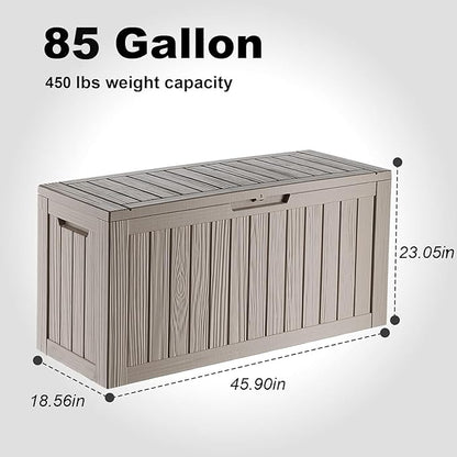 85 Gallon Waterproof Outdoor Storage Box,Deck Boxs for Outdoor and Indoor Use,Deck Storage Box for Picnic Supplies,Gardening Tools,Lockable and Easy to Install(Grey)